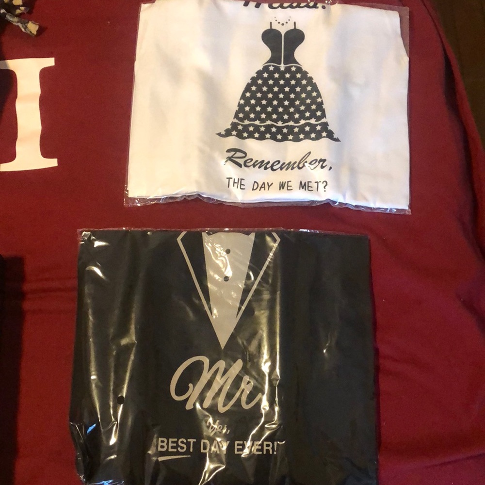 Bride and groom aprons